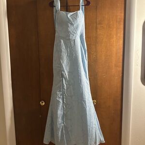 Azazie Powder Blue Floral Jacquard Maxi Dress